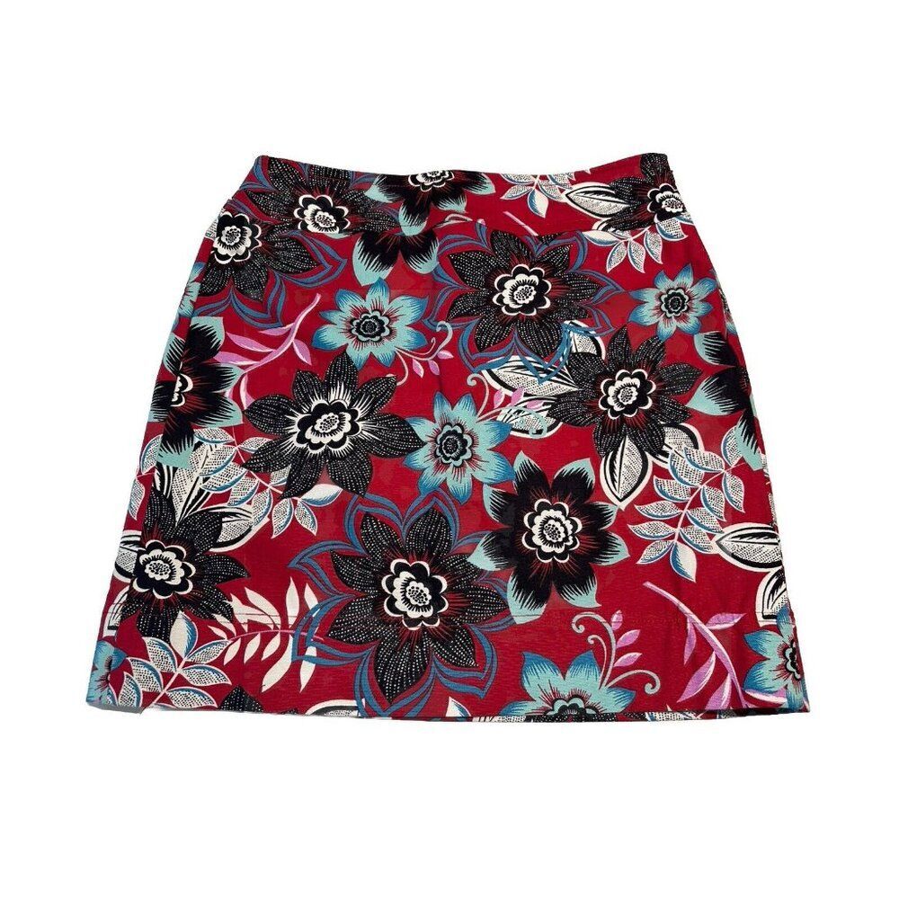 Talbots Mini Skirt Womens 10 Red Large Floral Lined Stretch Pencil Zipper
